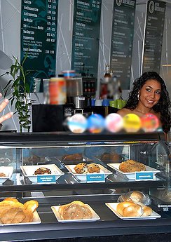 Beautiful latina deven gets her juicy love box pounded hard behind the counter of a muffin shop in these hot reality porn pics and big movie