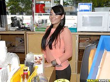 Sexy sasha gets her clean shaved pussy drilled in these hot public store fucking latina hot ass xxx pics