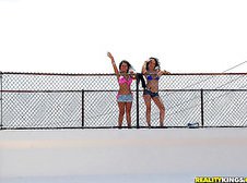 Unbelievable bikini babes playing bball get invited to the pool to fuck and swap cocks in these hot group sex wet vids